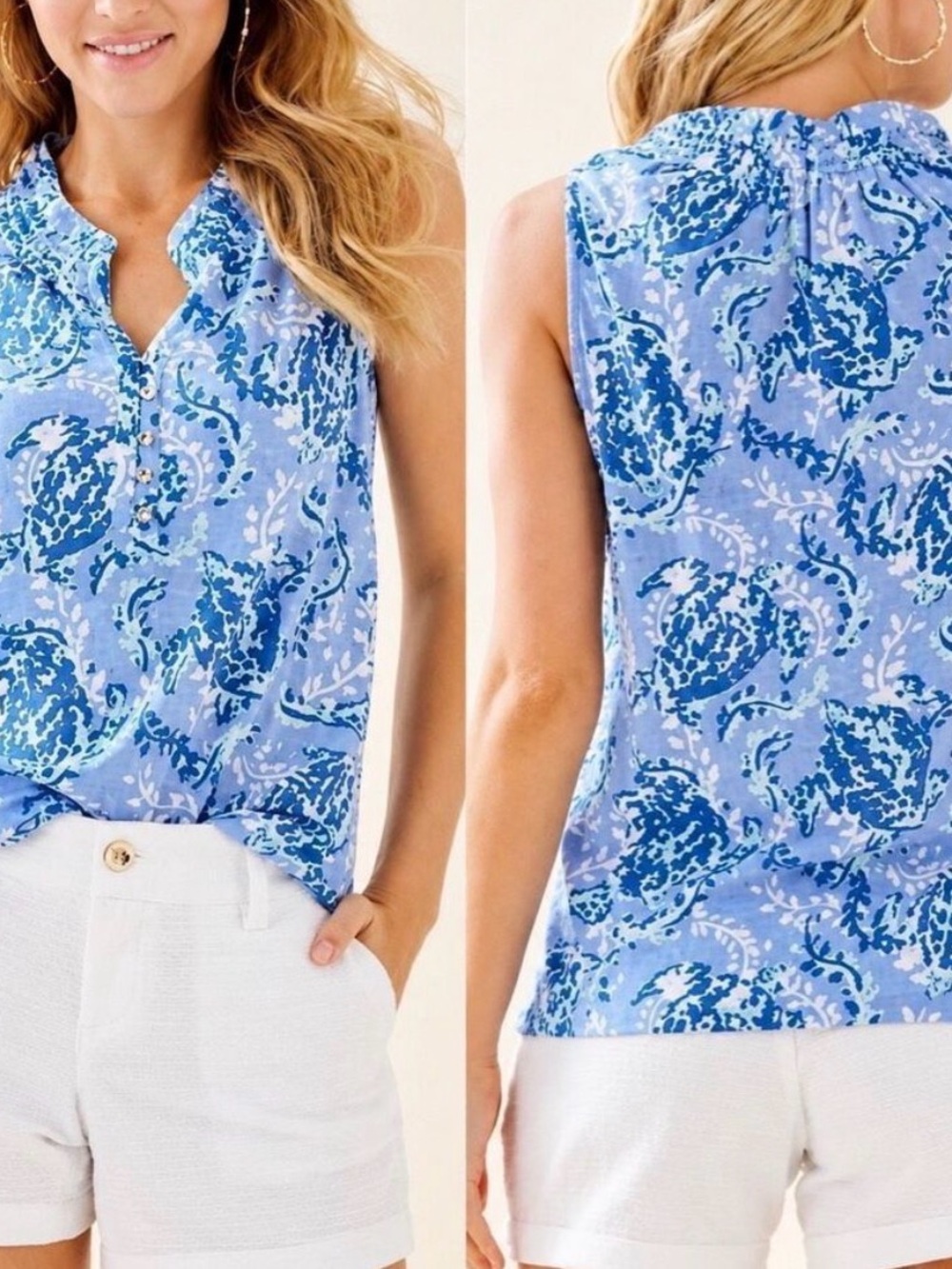 Lilly Pulitzer Light Blue Floral Print Sleeveless V-Neck Camisole knit